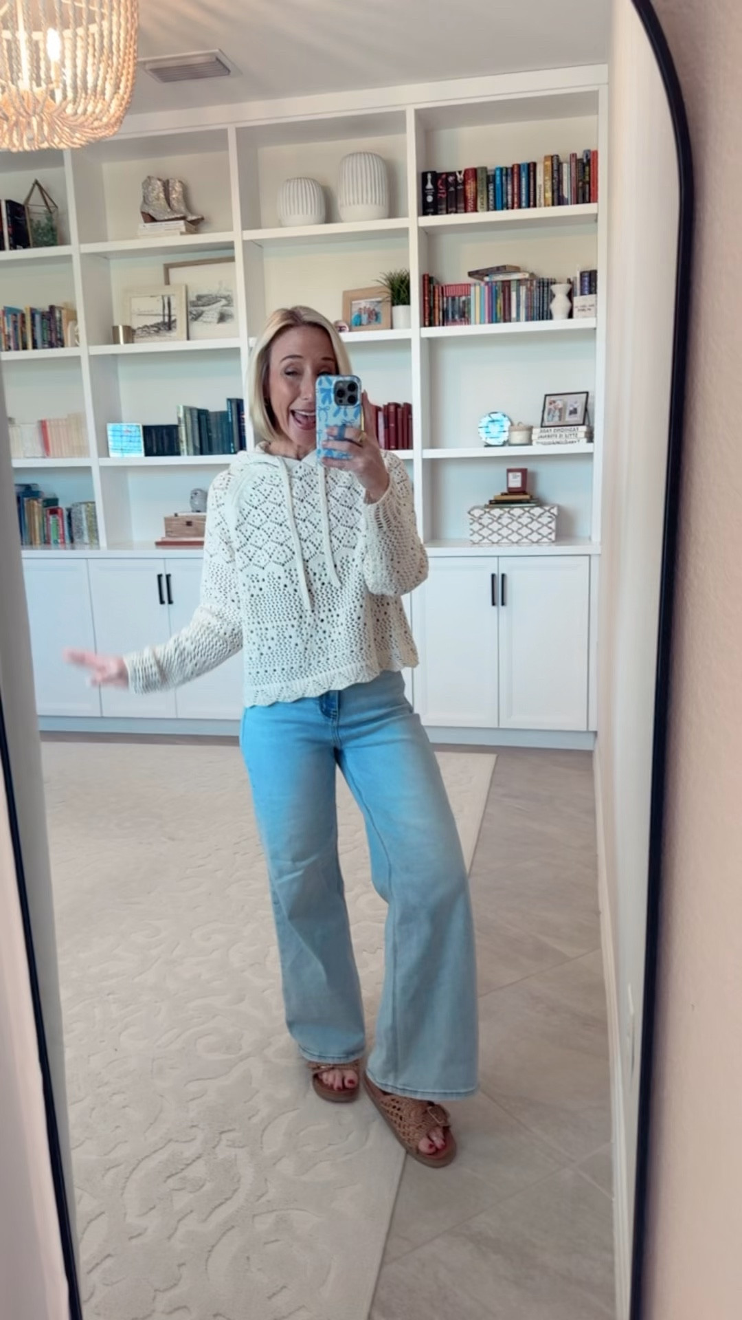 Walmart unboxing and try-on. Pointelle Hoodie Sweater w/ Long Sleeves - size Small. $29.50. 2 colors. * Lightwash wide leg jeans - size 25. 

#LTKOver40#LTKSeasonal 

 

#LTKootd