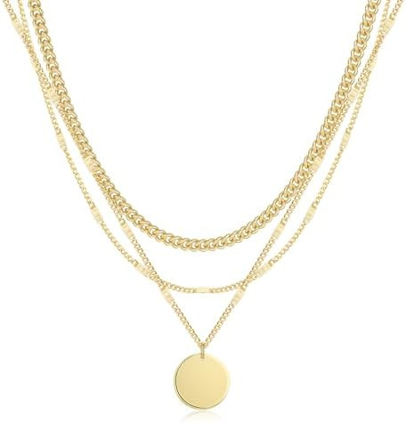 14K Gold Plated Layering Necklaces For Women Gold Necklace Set, Cuban Link, Snake Chain, Papercli... | Amazon (US)