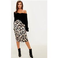 Leopard Print Satin Midi Skirt | PrettyLittleThing US