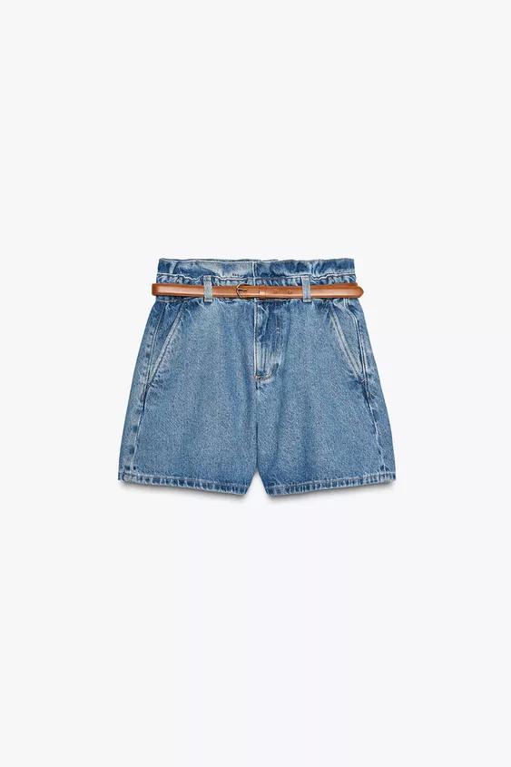 Z1975 DENIM PAPERBAG BERMUDA SHORTS WITH BELT | Zara UK