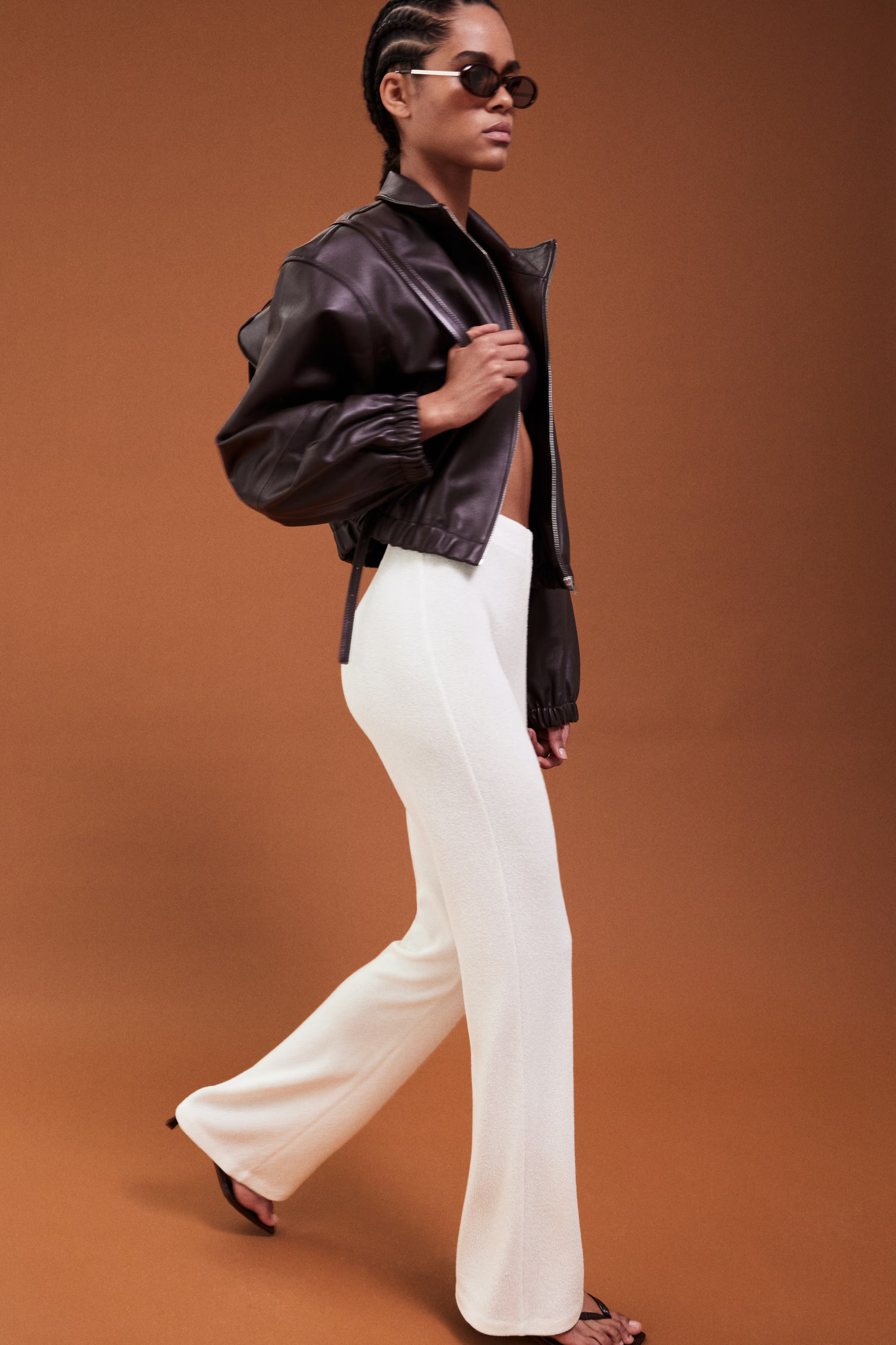 Knitted flared trousers - White - Ladies | H&M GB | H&M (UK, MY, IN, SG, PH, TW, HK)