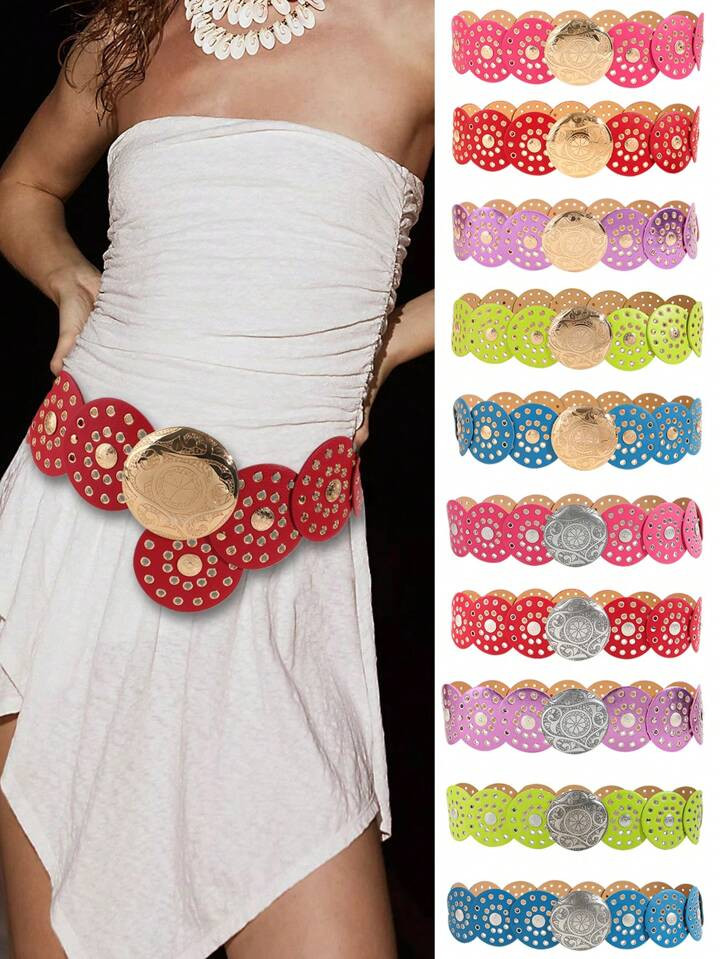 Nieuwe zomerse streetstyle BOHO-riem met vintage schijven en dopamine-kleur, geschikt voor bijpas... | SHEIN