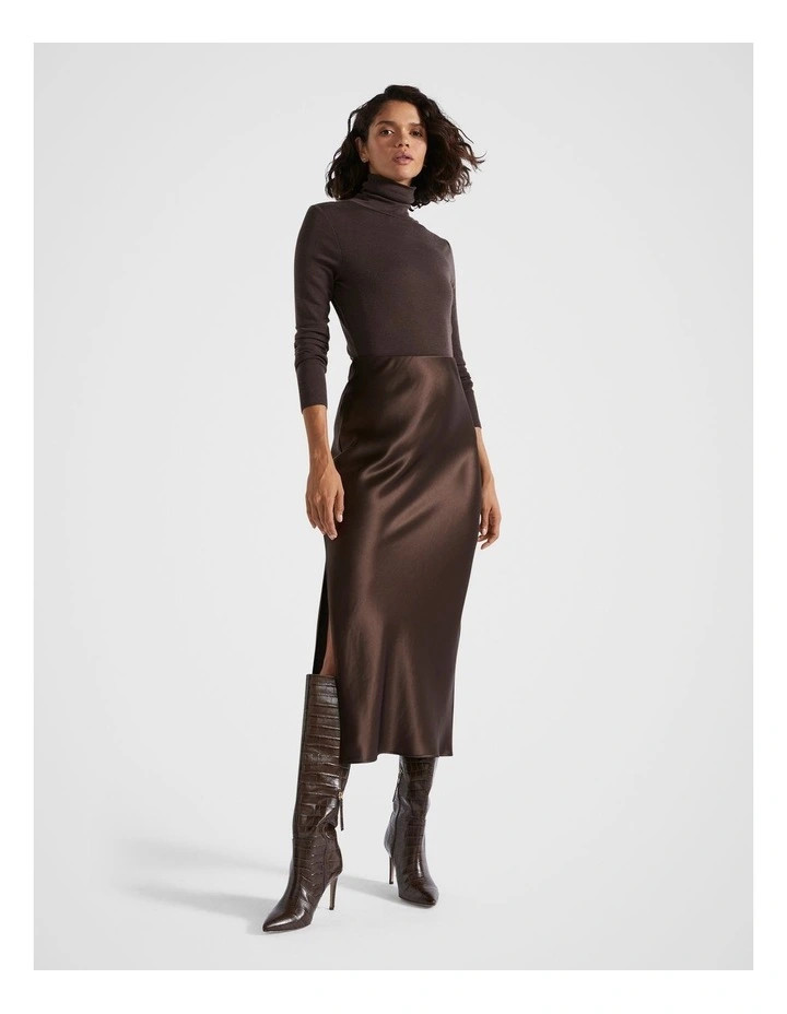 Satin Maxi Slip Skirt in Dark Espresso | Myer