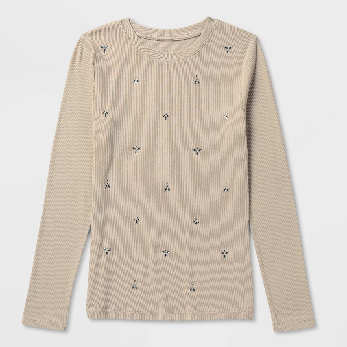 Women's Slim Fit Long Sleeve Embellished Ribbed Top - A New Day™ | Target