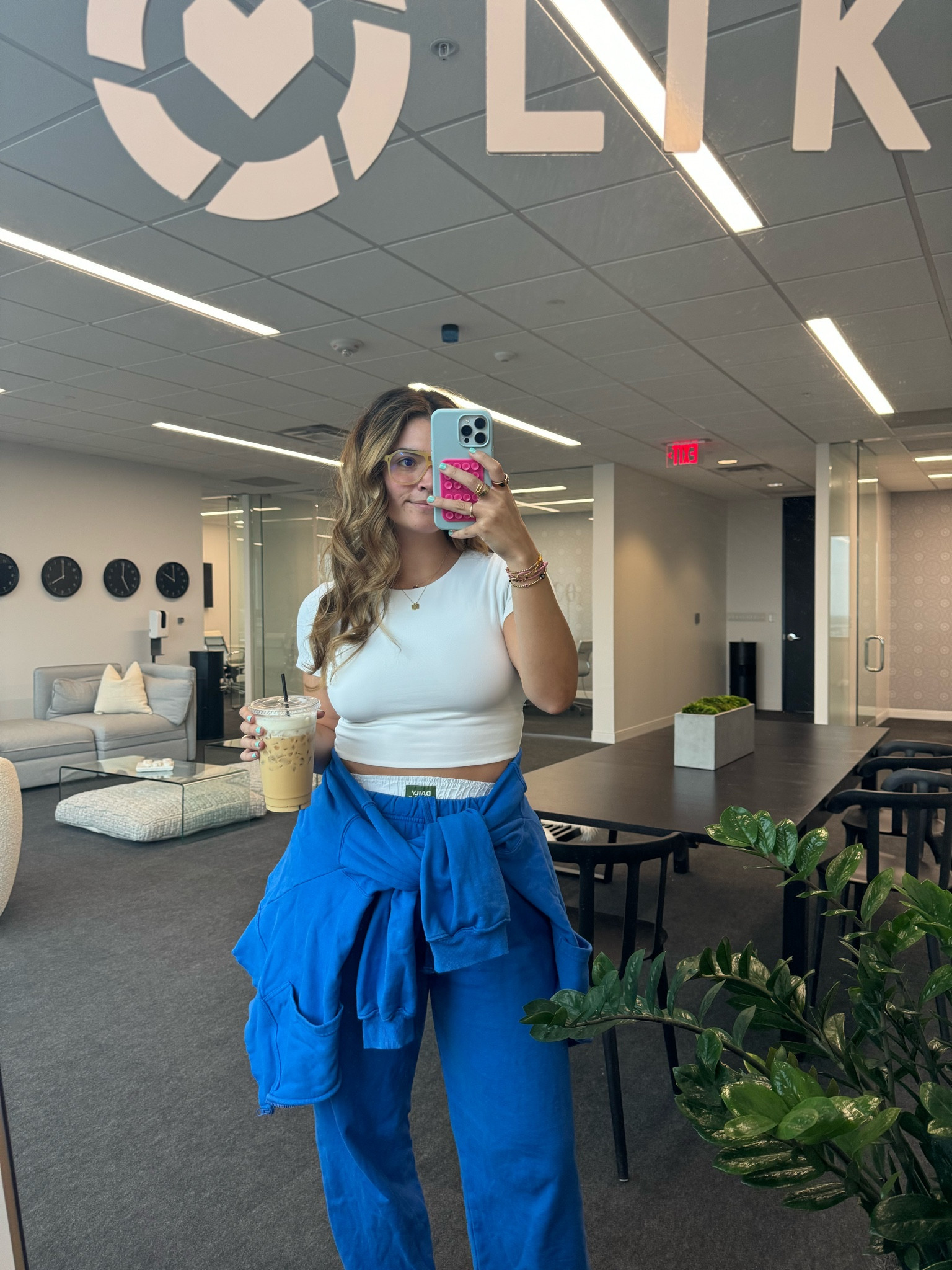 Comfy casual office outfit from Monday! Daily drills selfie set - boxer pants and zip up hoodie (linked similar set in fun color), aritzia white contour crop top, staud x Birkenstock Boston clogs 

#LTKWorkwear #LTKStyleTip