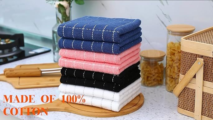 Amazon.com: Homaxy 100% Cotton Terry Kitchen Towels(Black, 13 x 28 inches), Checkered Designed, S... | Amazon (US)