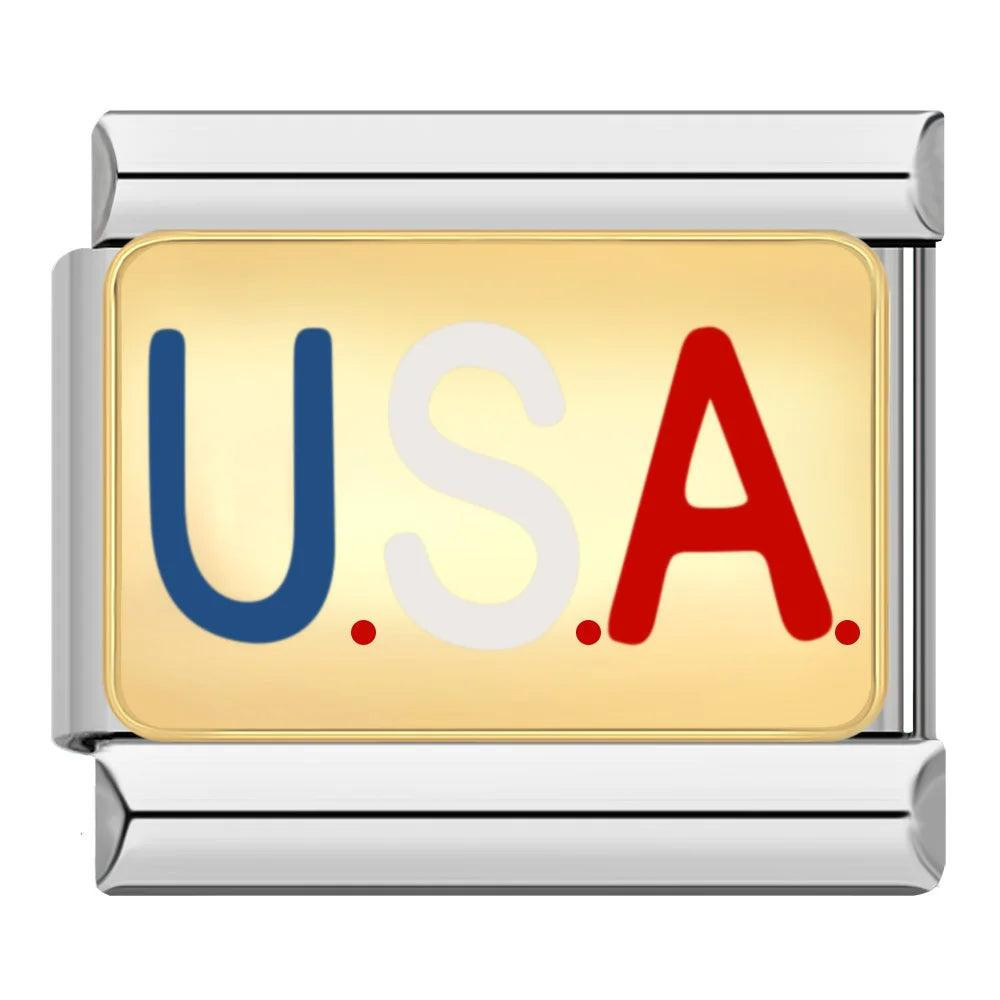 U.S.A, Gold Plate, on Silver | Charms Official