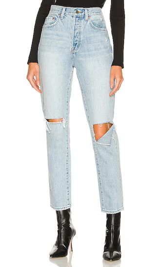 Keaton High Rise Slim Straight in Morning Sky Distressed | Revolve Clothing (Global)
