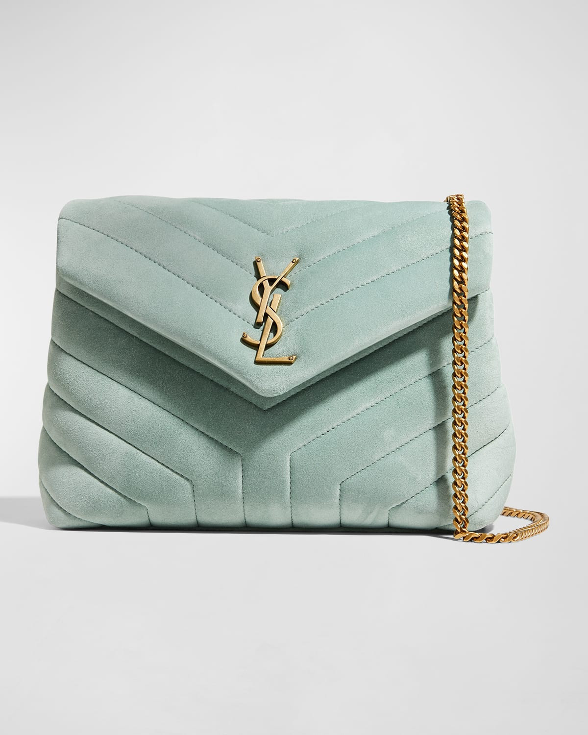 Loulou Small Monogram YSL Suede V-Flap Shoulder Bag | Neiman Marcus