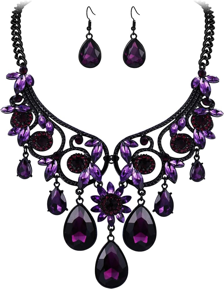BriLove Women's Tribal Ethnic Crystal Chunky Statement Necklace Dangle Earrings Se | Amazon (US)
