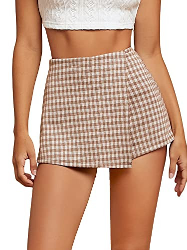 WDIRARA Women's Plaid High Waisted Asymmetrical Vintage Skirt Casual Shorts Skort | Amazon (US)
