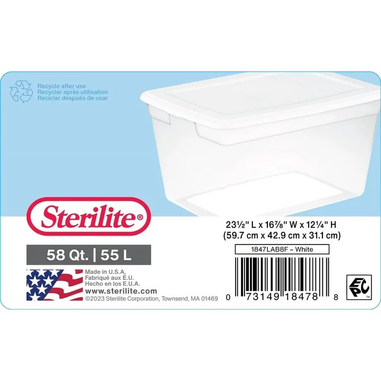 Sterilite 58 Qt. Clear Plastic Storage Box with White Lid | Walmart (US)