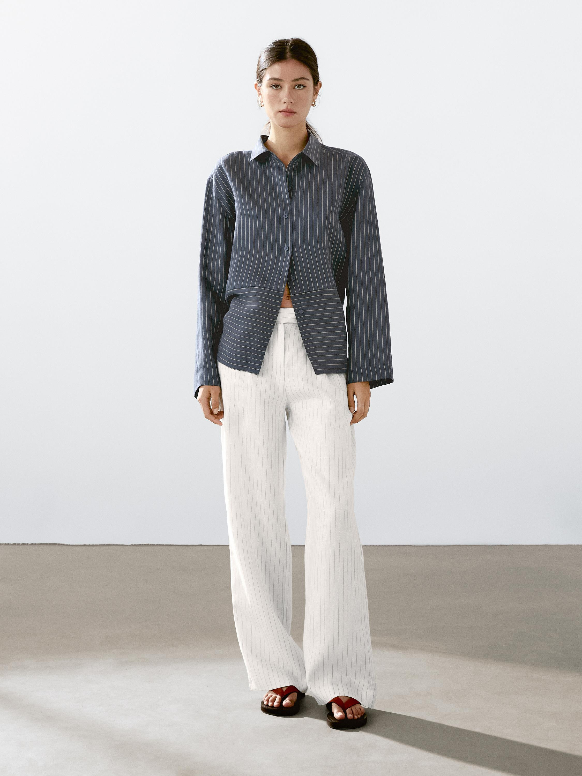 Striped linen blend shirt | Massimo Dutti UK