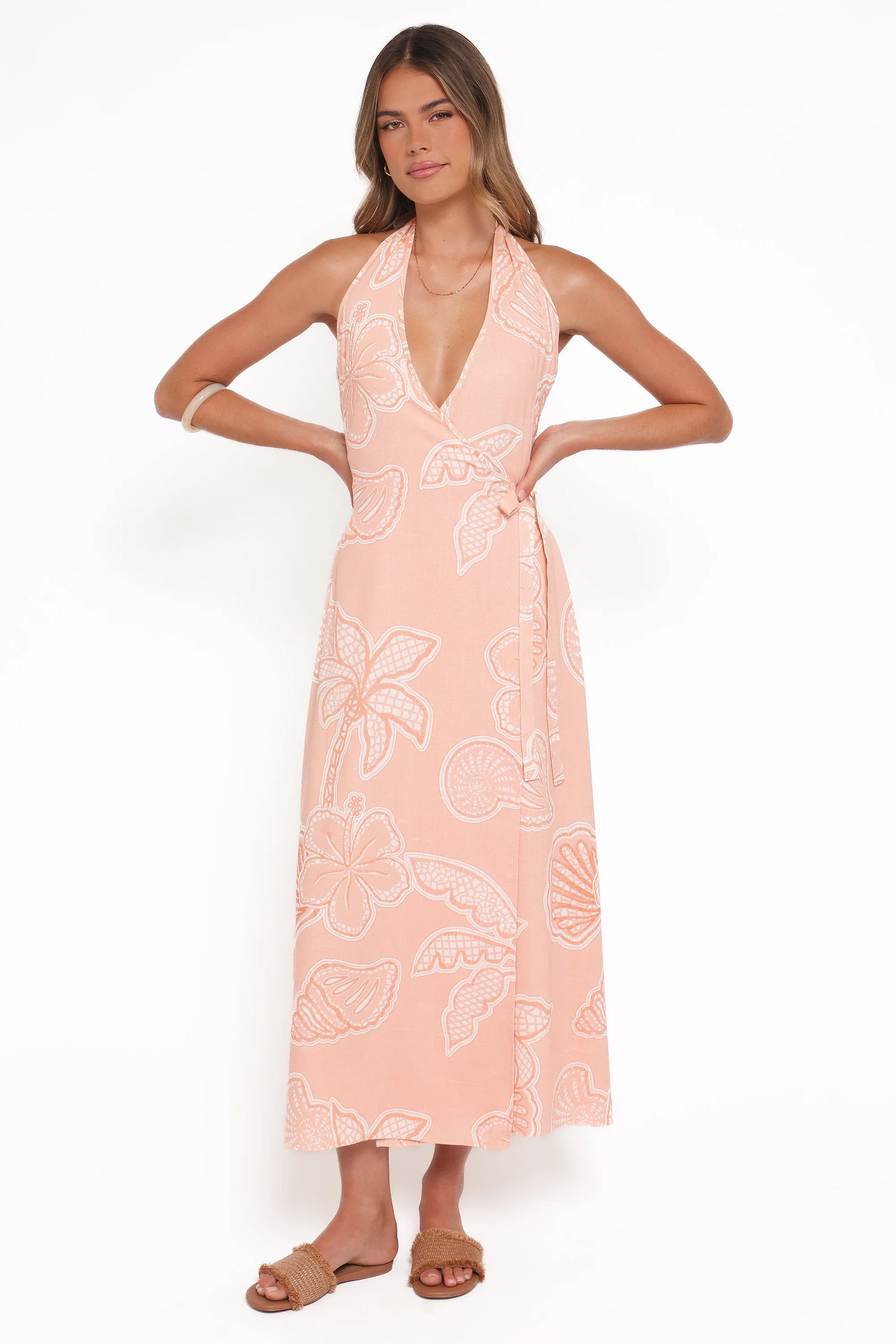 Sierra Wrap Midi Dress - Peach Floral | Petal & Pup (US)