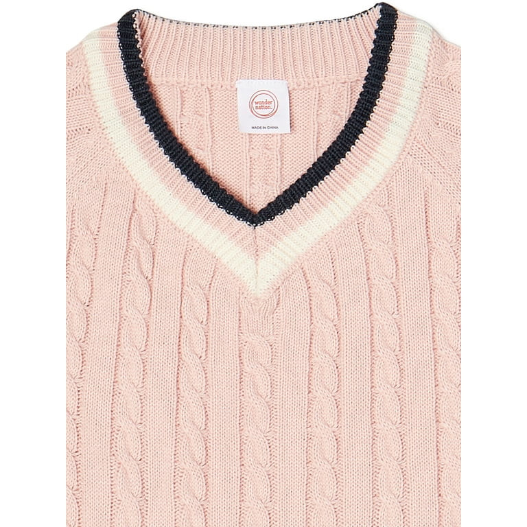 Wonder Nation Girls Long Sleeve V-Neck Cable Knit Sweater, Sizes 4-18 & Plus | Walmart (US)