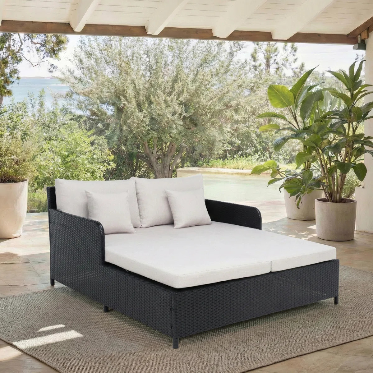 Cadeo 53.1'' Wide Straight Wicker Patio Daybed with Cushions | Wayfair North America