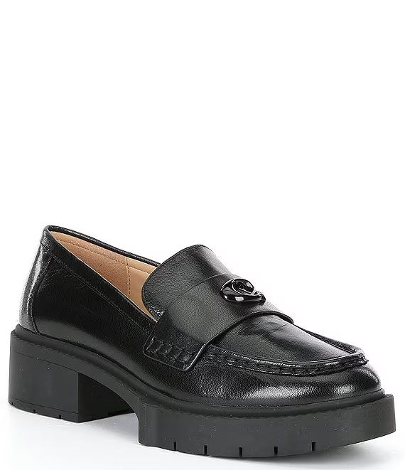 Leah Leather Lug Sole Block Heel Loafers | Dillard's