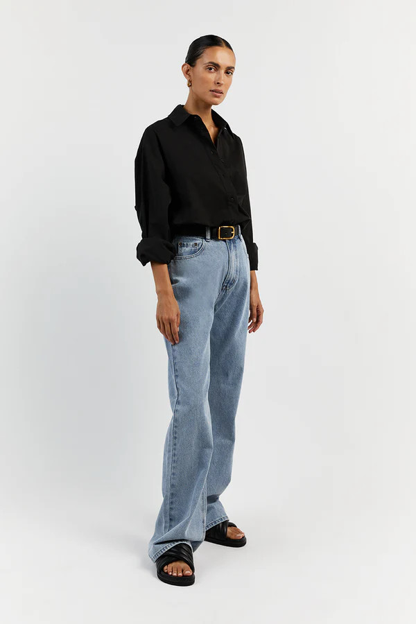 SHAE BLACK COTTON SLEEVED SHIRT | DISSH