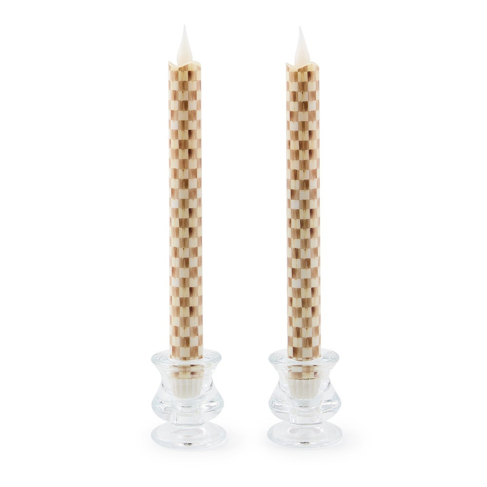 Mocha Check Flameless Dinner Candles, Set of 2 | MacKenzie-Childs