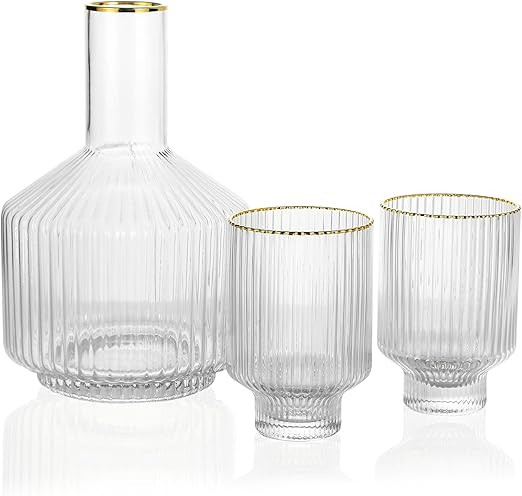 1500 C Tabletop Tiara Optic Swirl Bedside Carafe 1 Pitcher and 2 Tumblers with 1 Cleaning Brush,J... | Amazon (US)