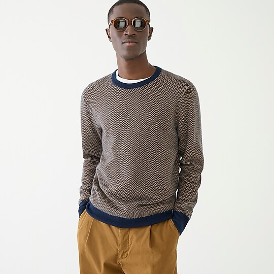 Cashmere herringbone jacquard crewneck sweater | J. Crew US