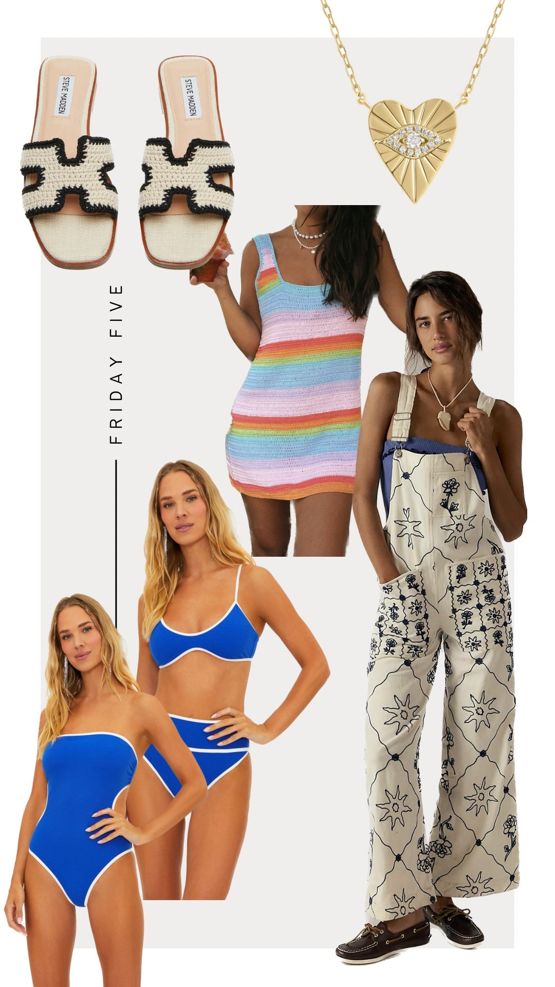 Friday Five: 4-11-25

1. Beach Riot Royal Blue Swim 
2. Free People Overalls 
3. Show Me Your Mumu striped crochet beach dress 
4. Electric Picks Tinsley Necklace - Code: WildOne20
5. Steve Madden Hadyn Sandals 



#LTKShoeCrush #LTKStyleTip #LTKSwim