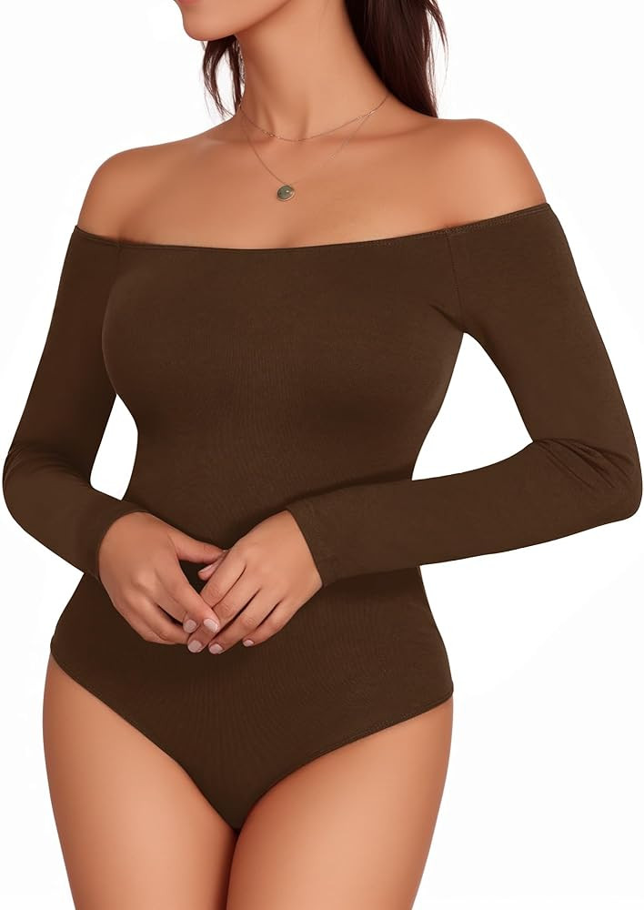 MANGOPOP Off The Shoulder Long Sleeve Short Sleeve Bodysuit for Women | Amazon (US)