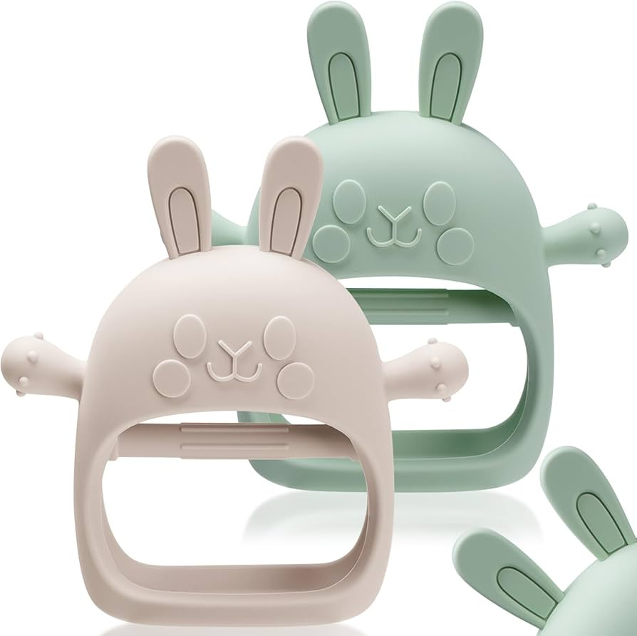 Easter Bunny Teething Toys for Babies 0-6 Months,Bunny Teether,Food-Grade Silicone Teething Mitte... | Amazon (US)
