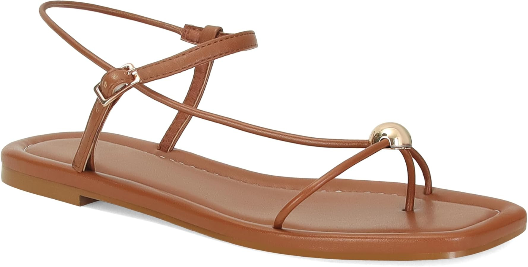 Black Strappy Flat Sandals for Women Comfortable Open Square Toe Sandals Dressy Beach Thong Flip ... | Amazon (US)