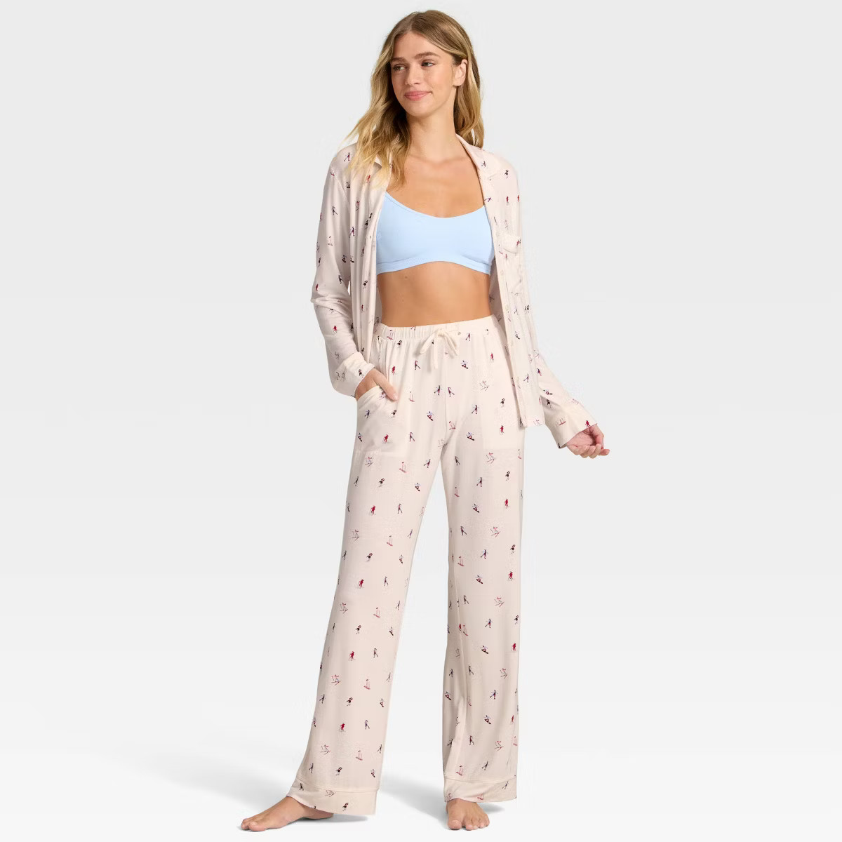 Women's Cloud Knit Modal Long Sleeve Notch Collar Top and Pants Pajama Set - Auden™ | Target