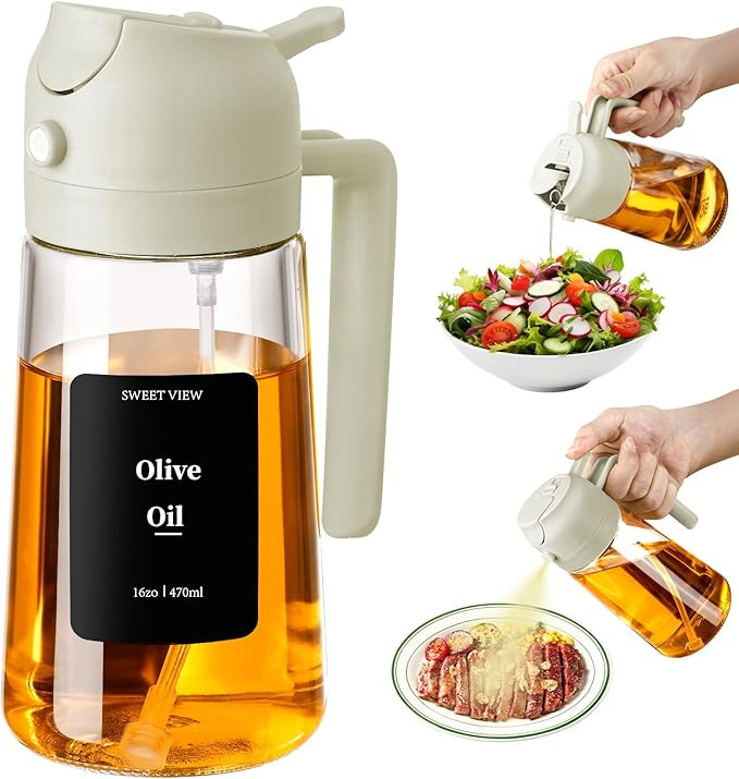 16oz/470ml Oil Dispenser and Oil Sprayer, Glass Olive Oil Pourer for Kitchen, Air Fryer, Cooking,... | Amazon (US)