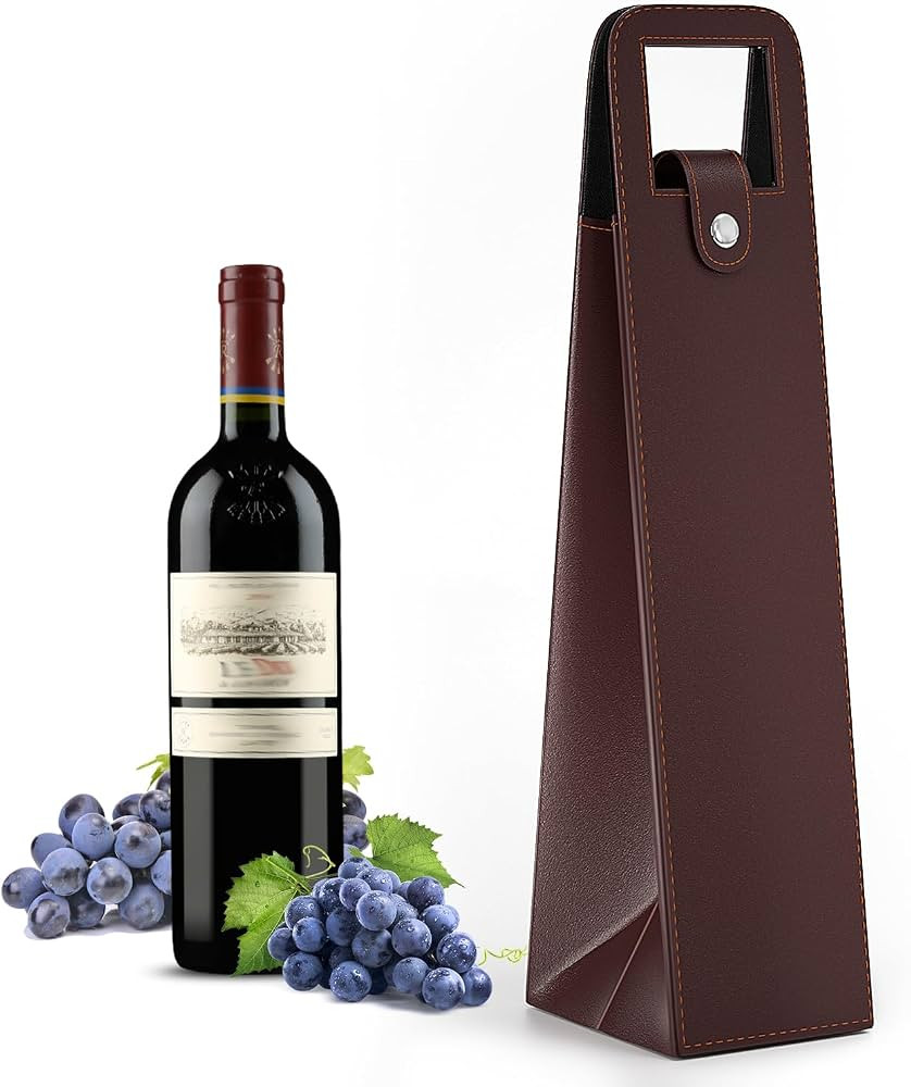 Wine Gift Bag, Reusable Leather Wine Tote Carrier, Single Bottle Champagne Beer Gift Bags Carrier... | Amazon (US)