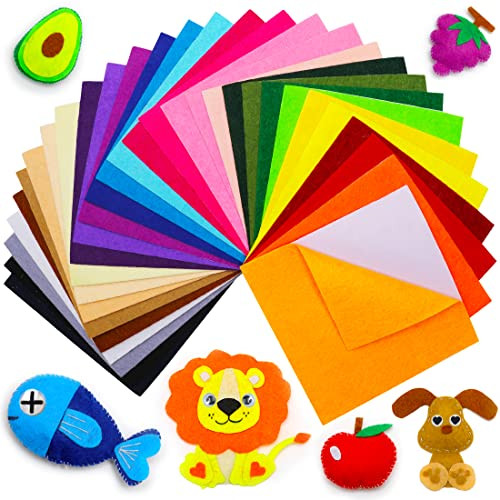 IOOLEEM Multi-Colored Self-Adhesive Felt Sheets, 90pcs 4"x4" (10cmx10cm), Pre-Cut Fabric Sheets for Crafts, Sewing Felt Square | Amazon (US)