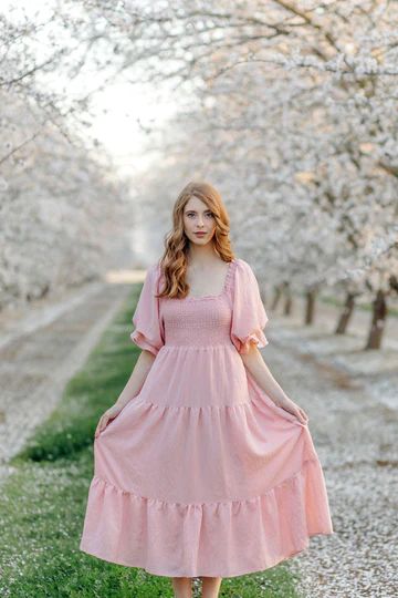 Paige Puff Sleeve Tiered Midi Dress | Morning Lavender