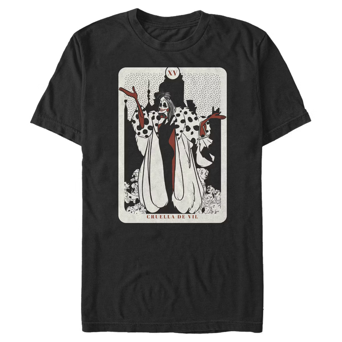 Men's One Hundred and One Dalmatians Cruella De Vil Tarot Card T-Shirt | Target