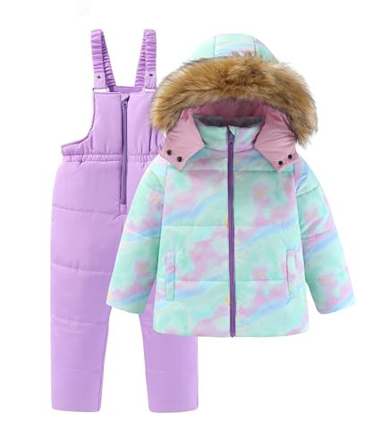 LUCKYLUAN Little Girl's 2 Piece Snowsuit Warm Insulated Ski Jacket and Bib Pants Outfit Set 6 Years Turquoise Tiedye | Amazon (US)