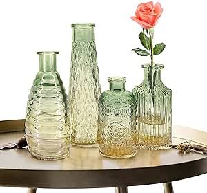 FANTESTICRYAN Baroque Bud Glass Vases Set of 4, Retro Gradient Small Glass Vase Single Flower Min... | Amazon (US)
