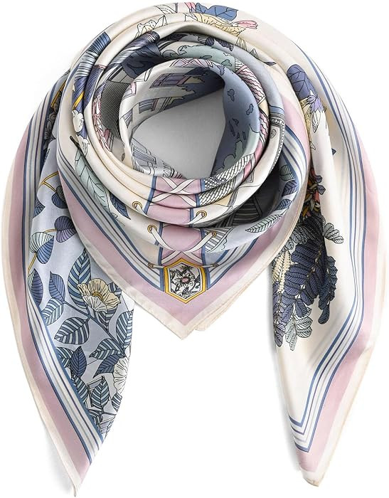 100% Mulberry Silk Scarf for Women 35"x 35" Large Square Lightweight Headscarf Silk Shawls Hair W... | Amazon (US)