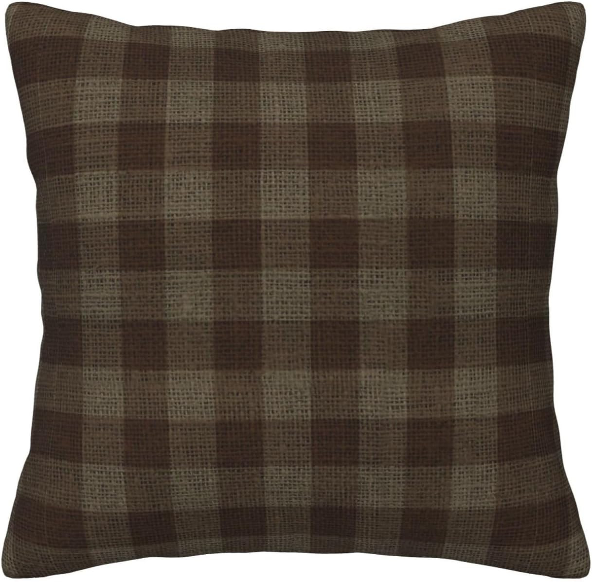 Brown and Beige Checkerboard Plaid Christmas Burlap Cloth Decorative Square Pillows 20"X20", Ultr... | Amazon (US)