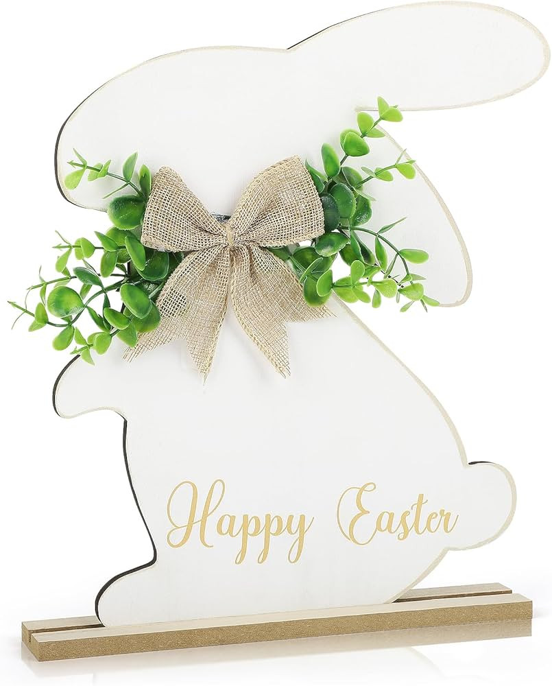 Easter Bunny Wooden Sign, Happy Easter Tabletop Centerpieces Decor in Door, Wood Farmhouse Vintag... | Amazon (US)