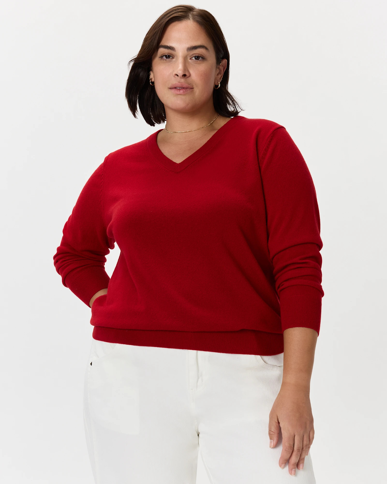 Quince | Women's Mongolian Cashmere V-Neck Sweater in Camel, Size 3X | Quince