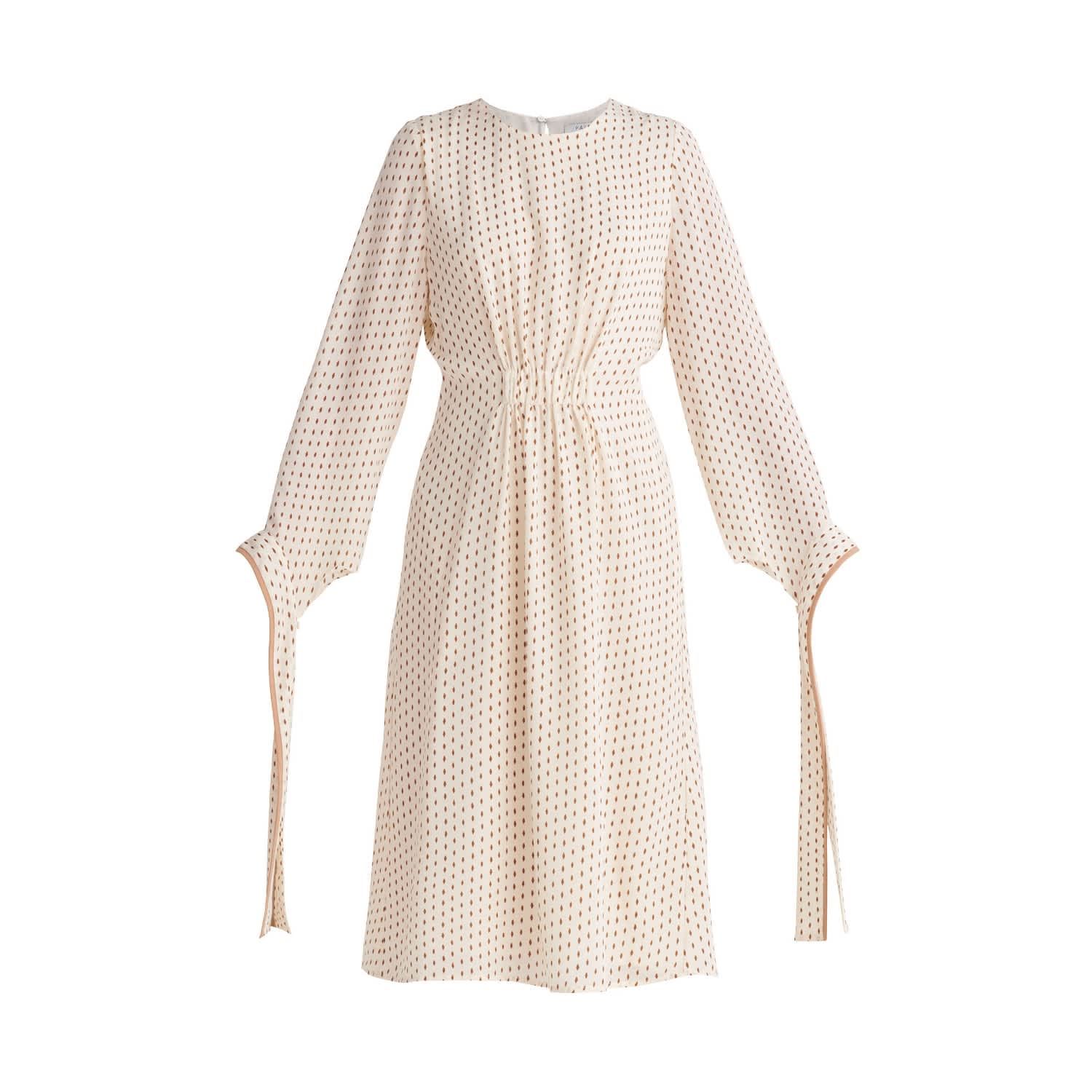 Diamond Print Dress with Sleeve Ties in Cream | Wolf and Badger (Global excl. US)