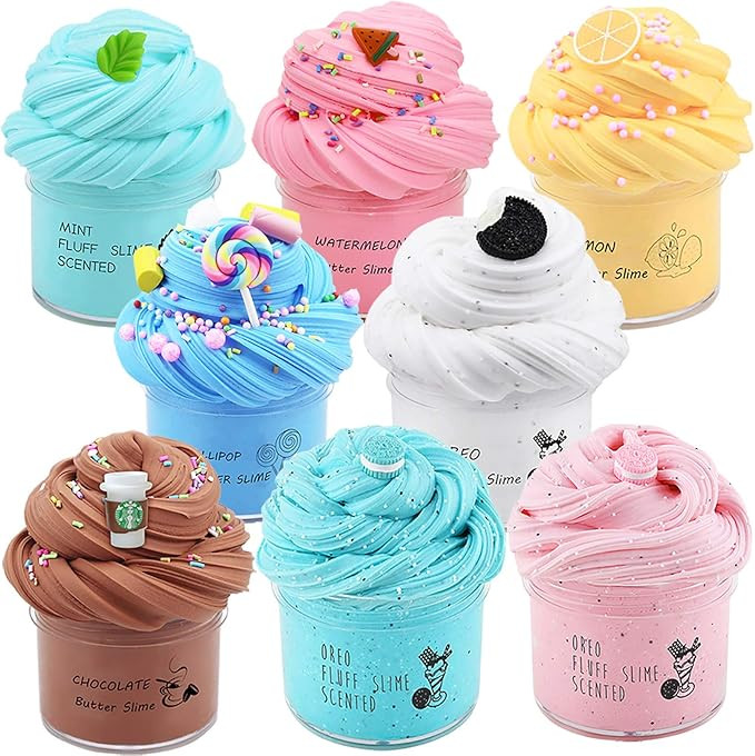8 Pack Butter Slime Kit, with Mint, Watermelon, Candy, Coffee and Lemon Slime, Stretchy and Non-S... | Amazon (US)