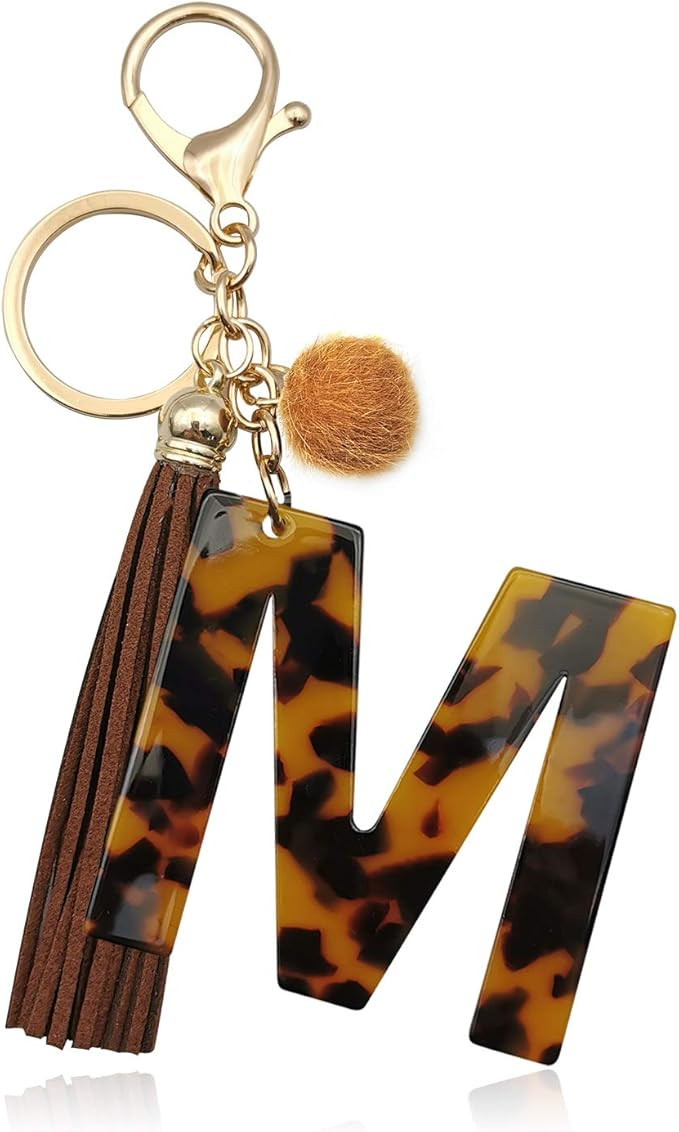 Leopard Alphabet Initial Letter Keychain Tassel Pendant Key Ring for Women Girls Purse Handbags | Amazon (US)