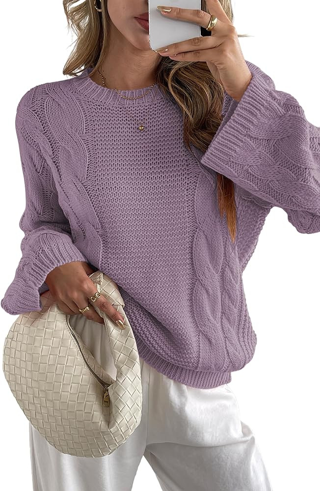 Cakulo Womens Oversized Pullover Sweaters Bell Sleeve Chunky Cable Knit Sweater Crewneck Trendy K... | Amazon (US)