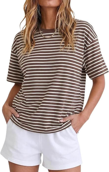 Allimy Women's Vintage Boxy Cropped Tee Short Sleeve Striped T Shirt Loose Fit Tops Casual Summer... | Amazon (US)