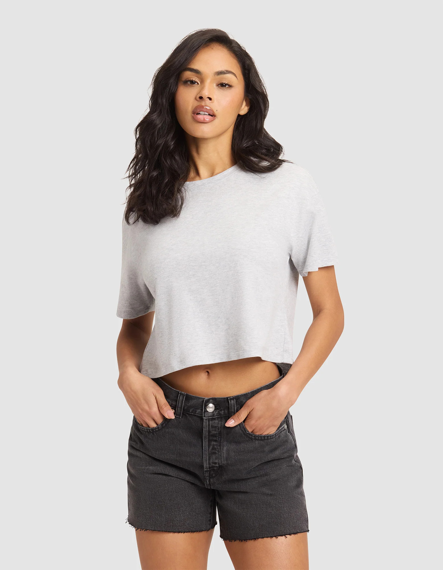 Women's All Day Cropped T-Shirt in French Dove Heather (Size: XS) - Cozy Earth | Cozy Earth