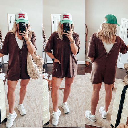 Free People Romper 🔆
Romper M
Tank M/L
New Balance TTS 
Trucker hat, Amazon fashion, free people bag, tote bag, travel outfit 

#LTKActive #LTKOver40 #LTKStyleTip