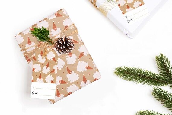 Wrapping Paper, Gift wrap sheets featuring a fun Santa design perfect for gift giving, Easily add... | Etsy (US)