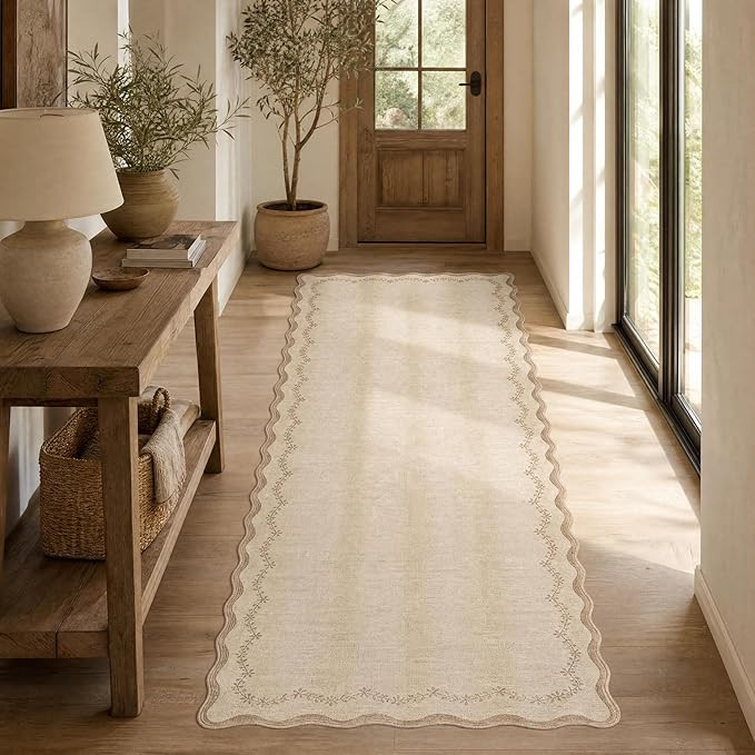 GarveeHome 2.5x8 Scalloped Washable Runner Rug for Kitchen, Soft Jute Long Hallway Runner Non Sli... | Amazon (US)